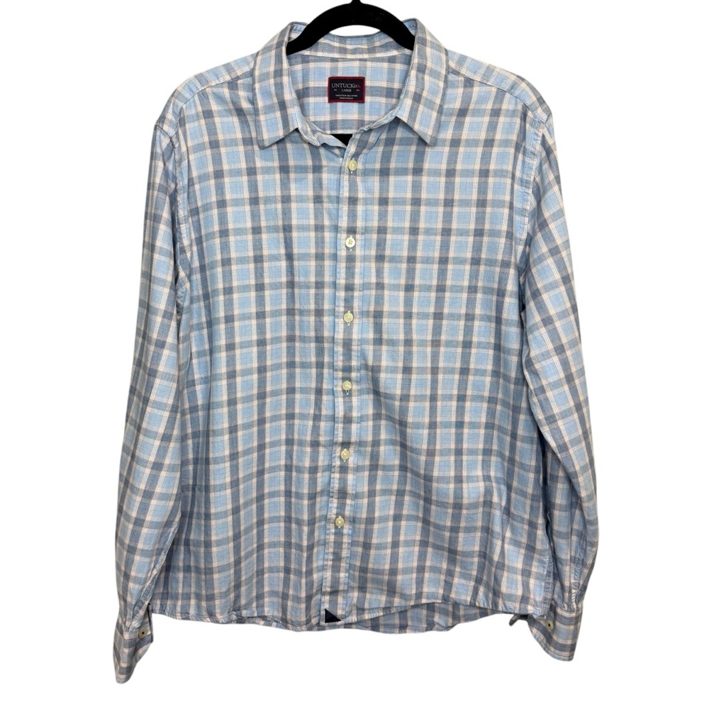 UNTUCKit men's blue‎ plaid long-sleeve relaxed fit button up size large